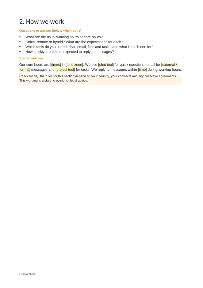 Section document from the Team Handbook Starter