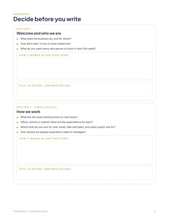 Inside pages of the Team Handbook Starter