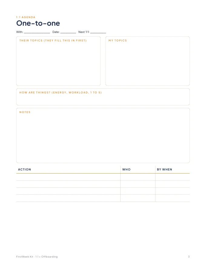 Inside pages of the 1:1 and Offboarding Pack